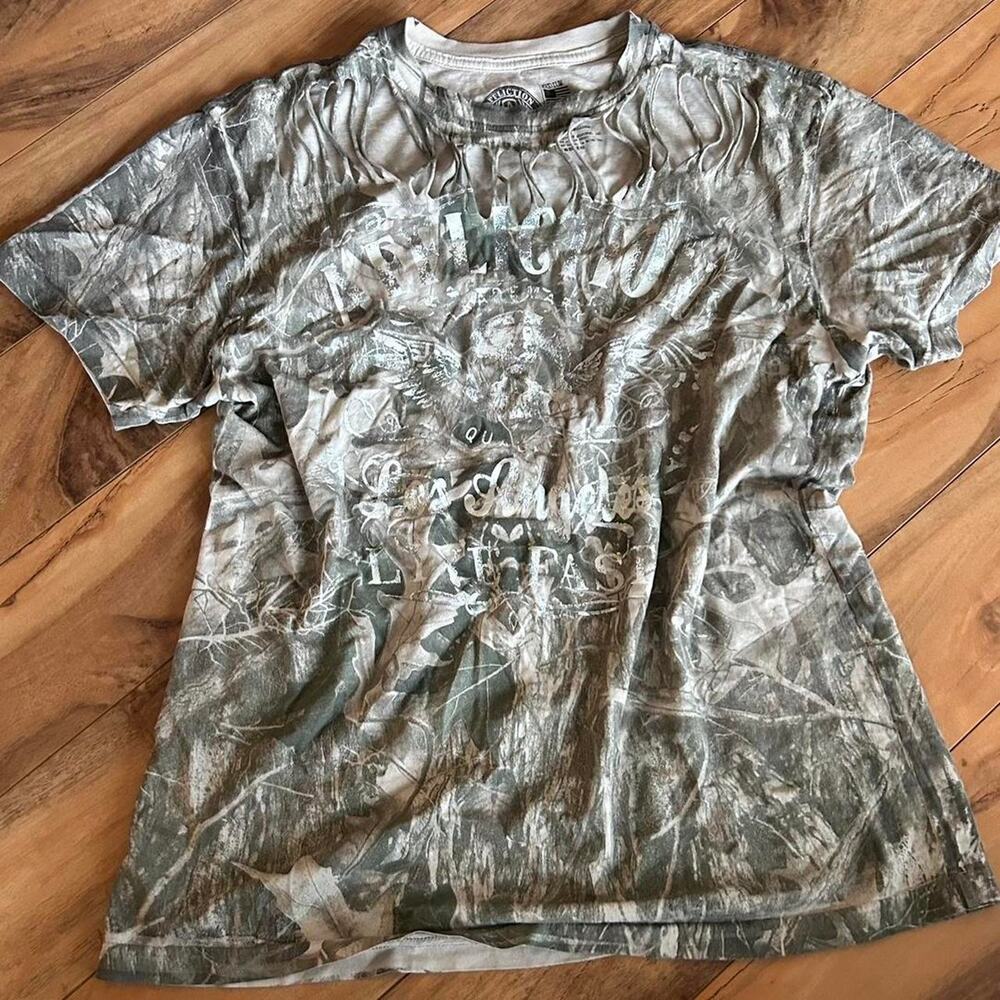 Affliction distressed worn camo tee
